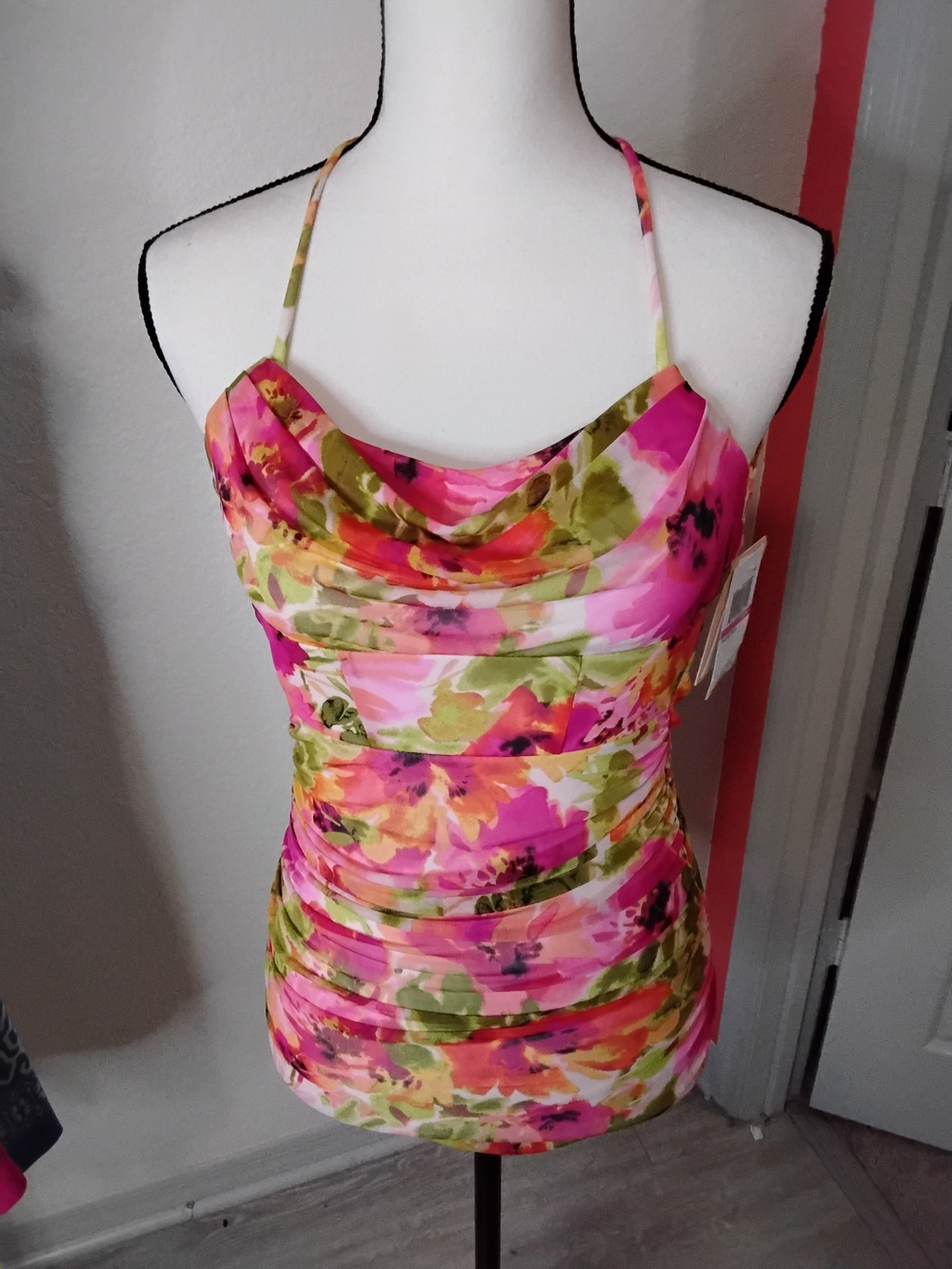 City Studio Pink Floral Cowl Neck Dress
